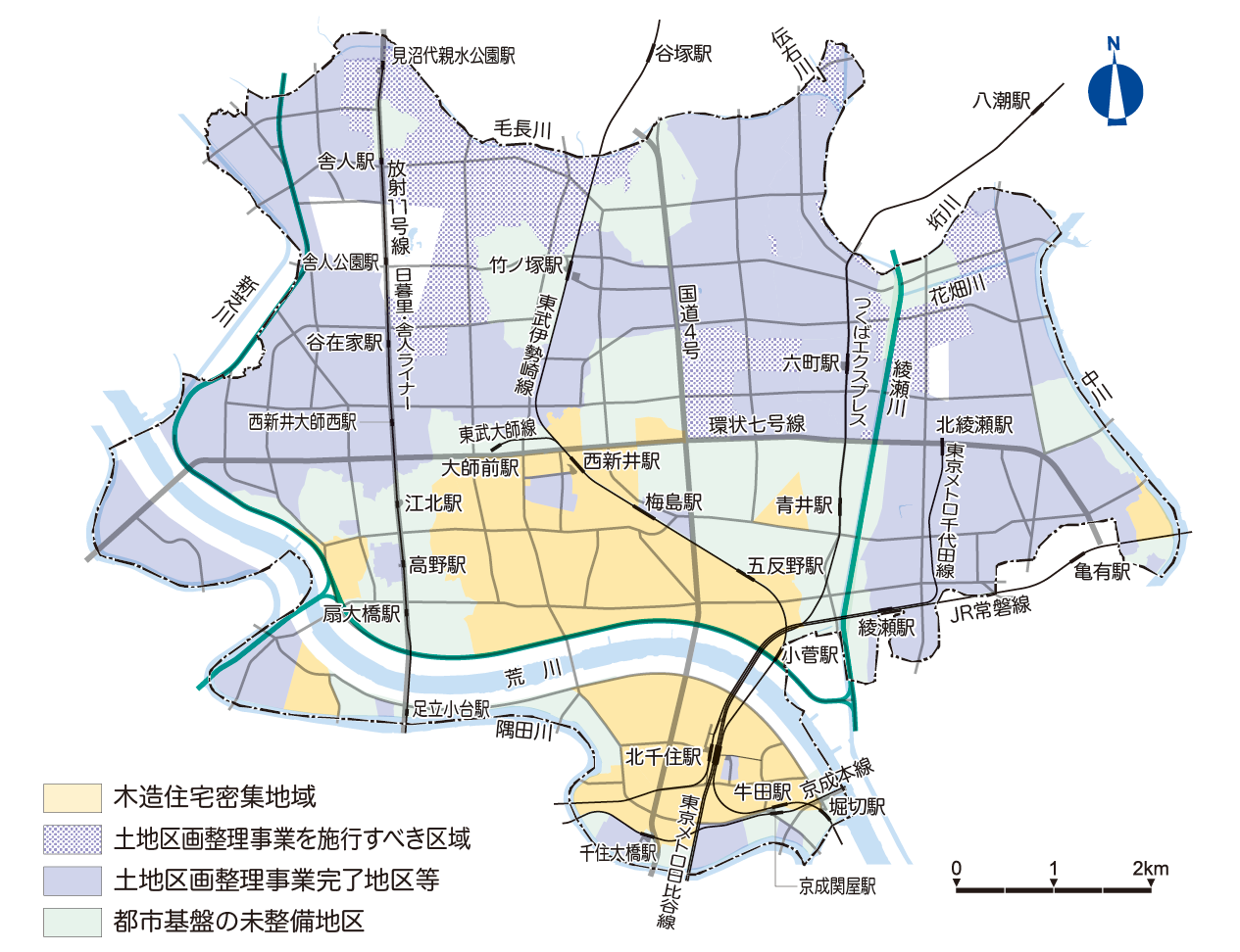 都市基盤の整備状況に応じた市街地整備の方向性【図】