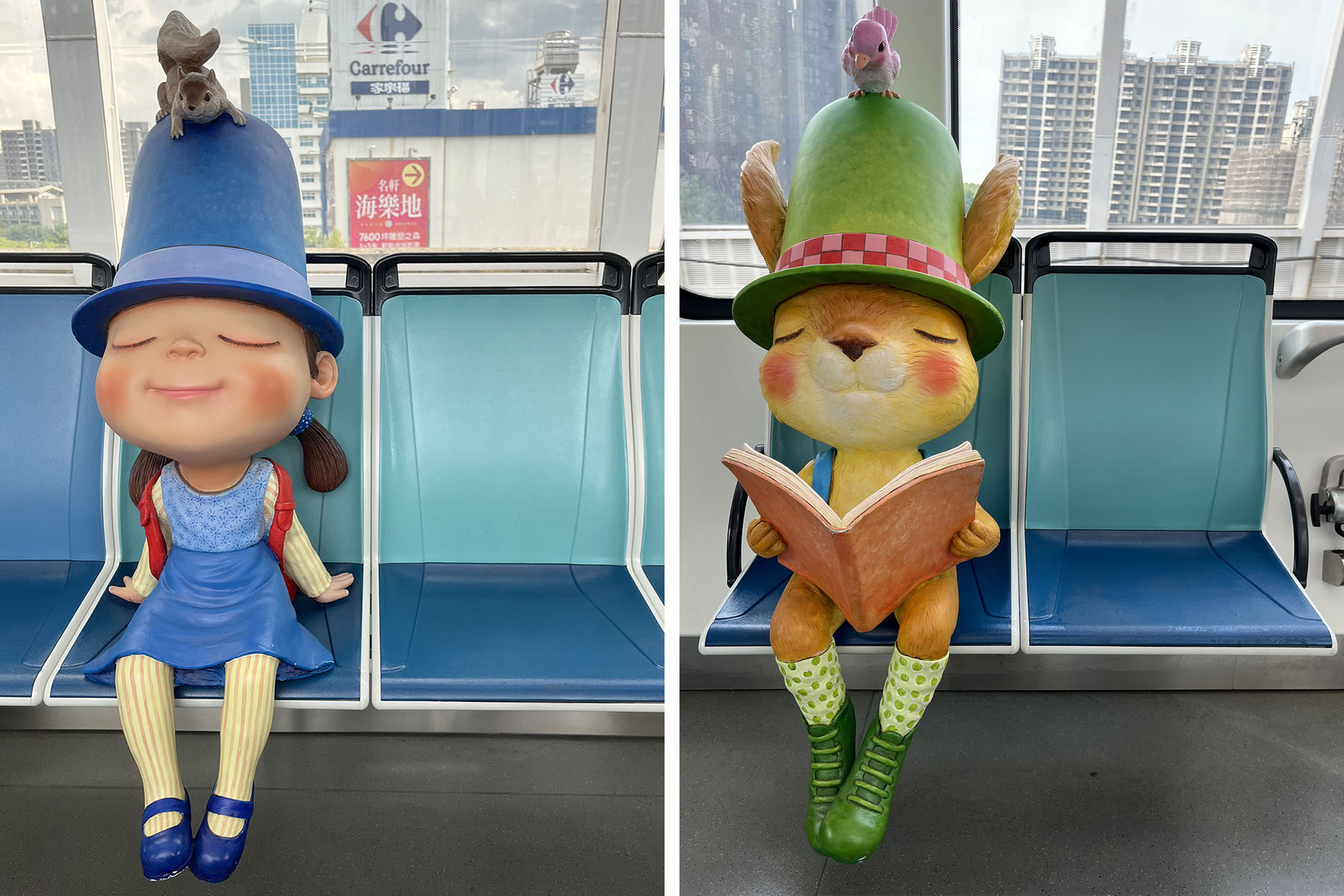 写真：淡海LRTの座席に設置されたキャラクター